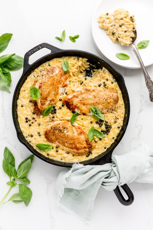 One Pan Chicken & Green Peppercorns with Orzo